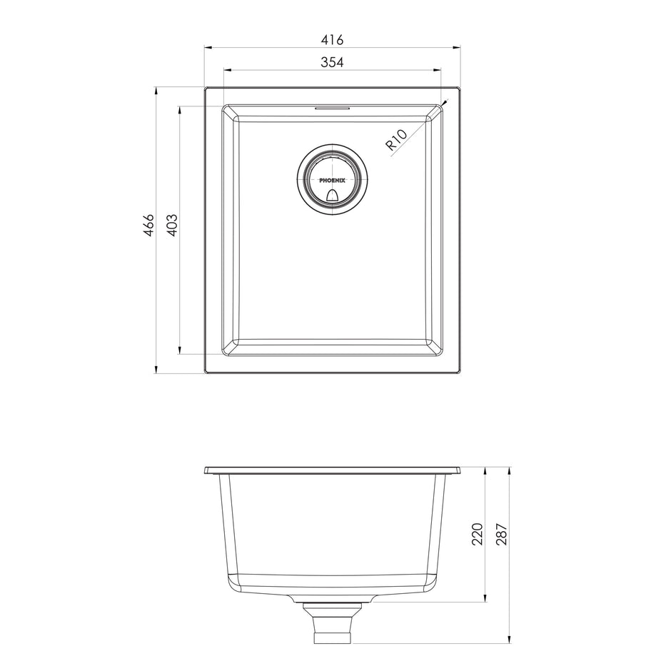 Series Single Bowl Under_Over Sink _ scaled line drawing