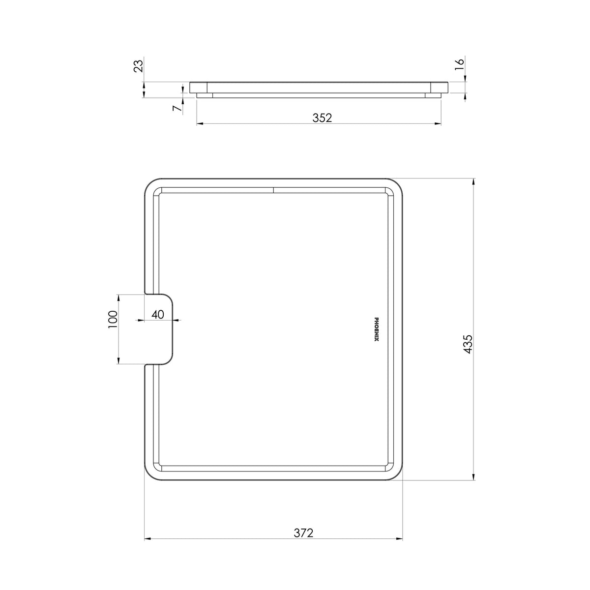 Large Chopping Board  scaled line drawing
