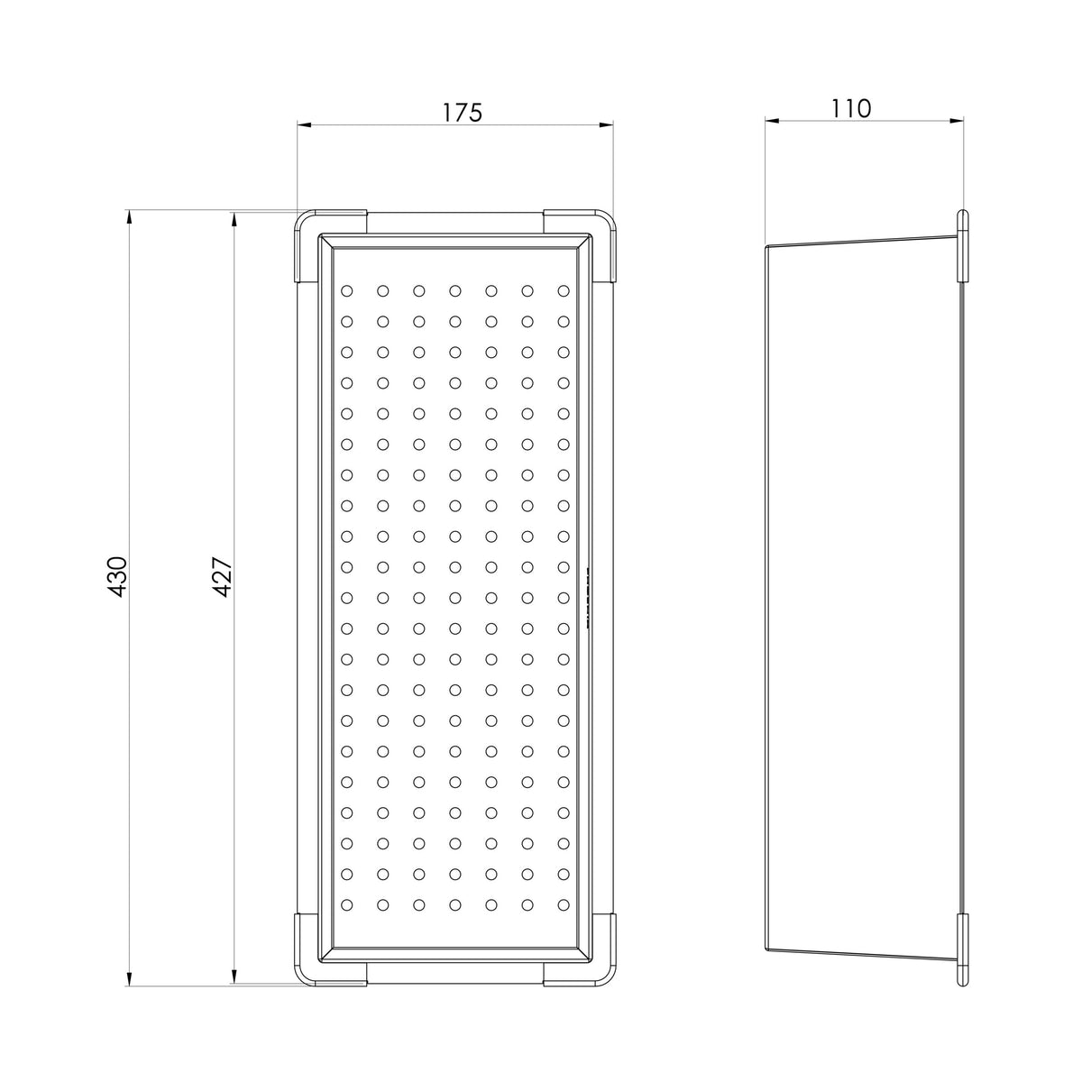 Stainless Steel Colander  scaled line drawing