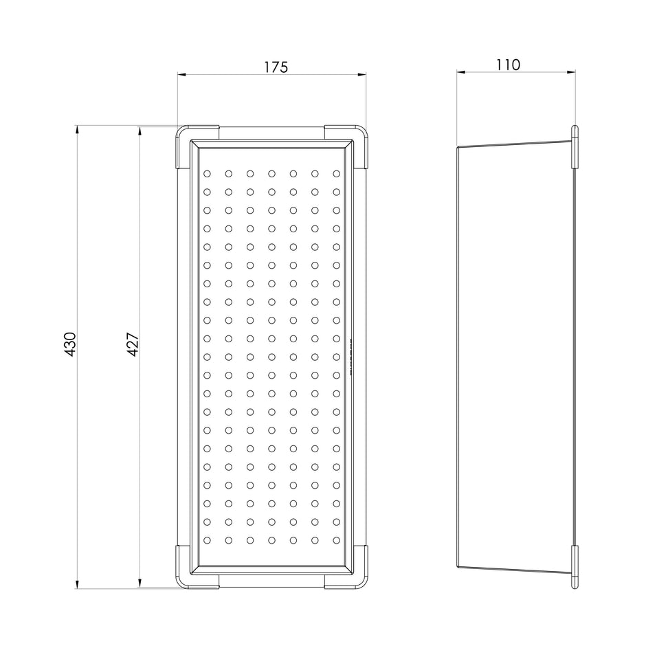 Stainless Steel Colander  scaled line drawing