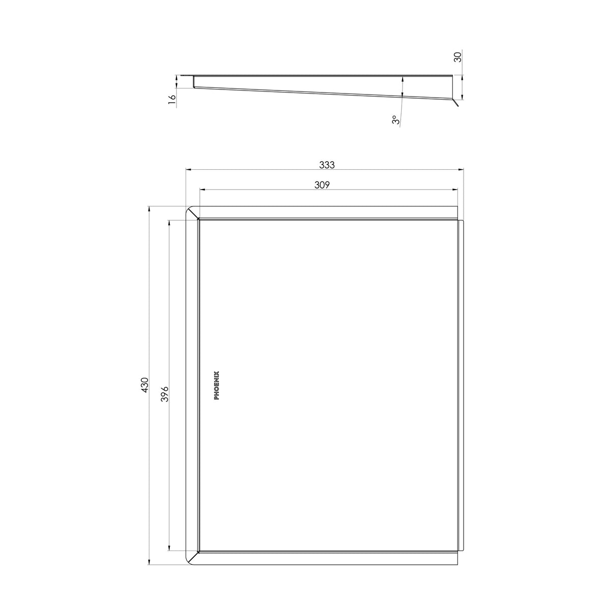 Benchtop Drainer Tray  scaled line drawing