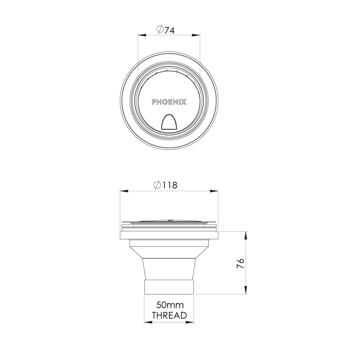 Covered Sink Basket Waste line drawing