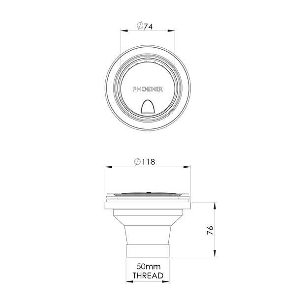Covered Sink Basket Waste line drawing