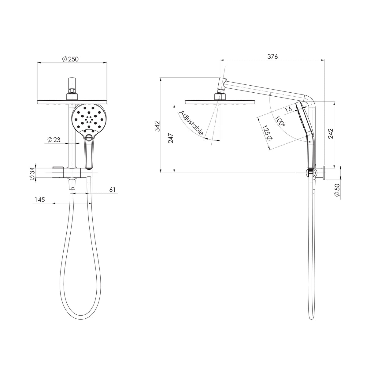 Ormond Compact Twin Shower  scaled line drawing