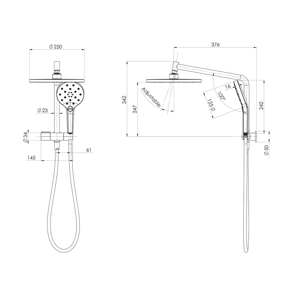 Ormond Compact Twin Shower  scaled line drawing