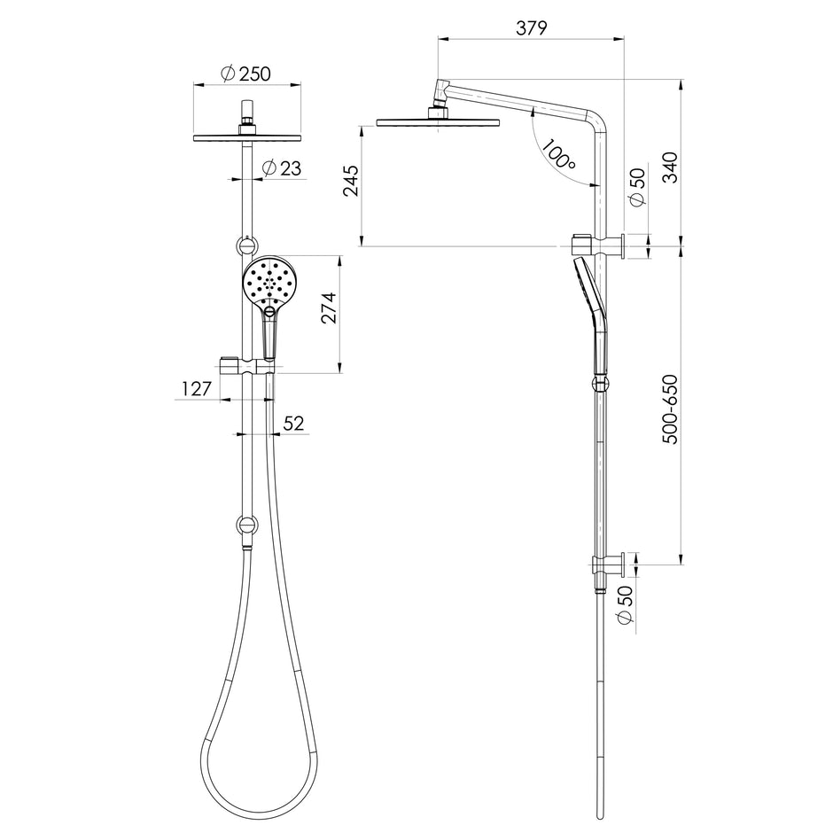 Ormond Twin Shower  scaled line drawing