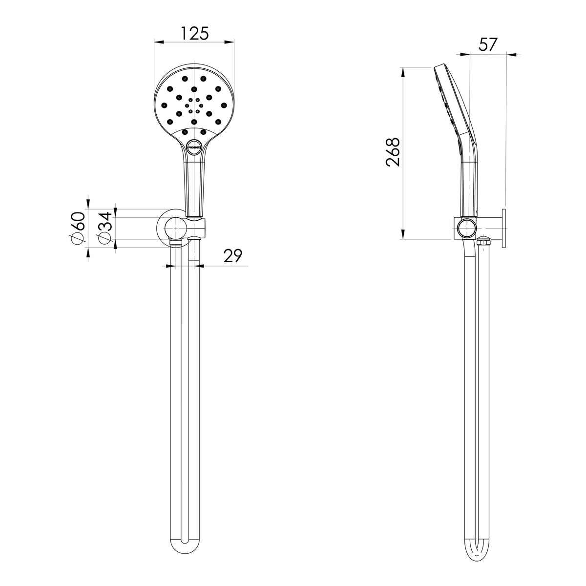 Ormond Hand Shower  scaled line drawing
