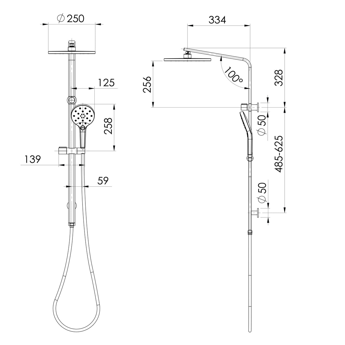 Oxley Twin Shower  scaled line drawing