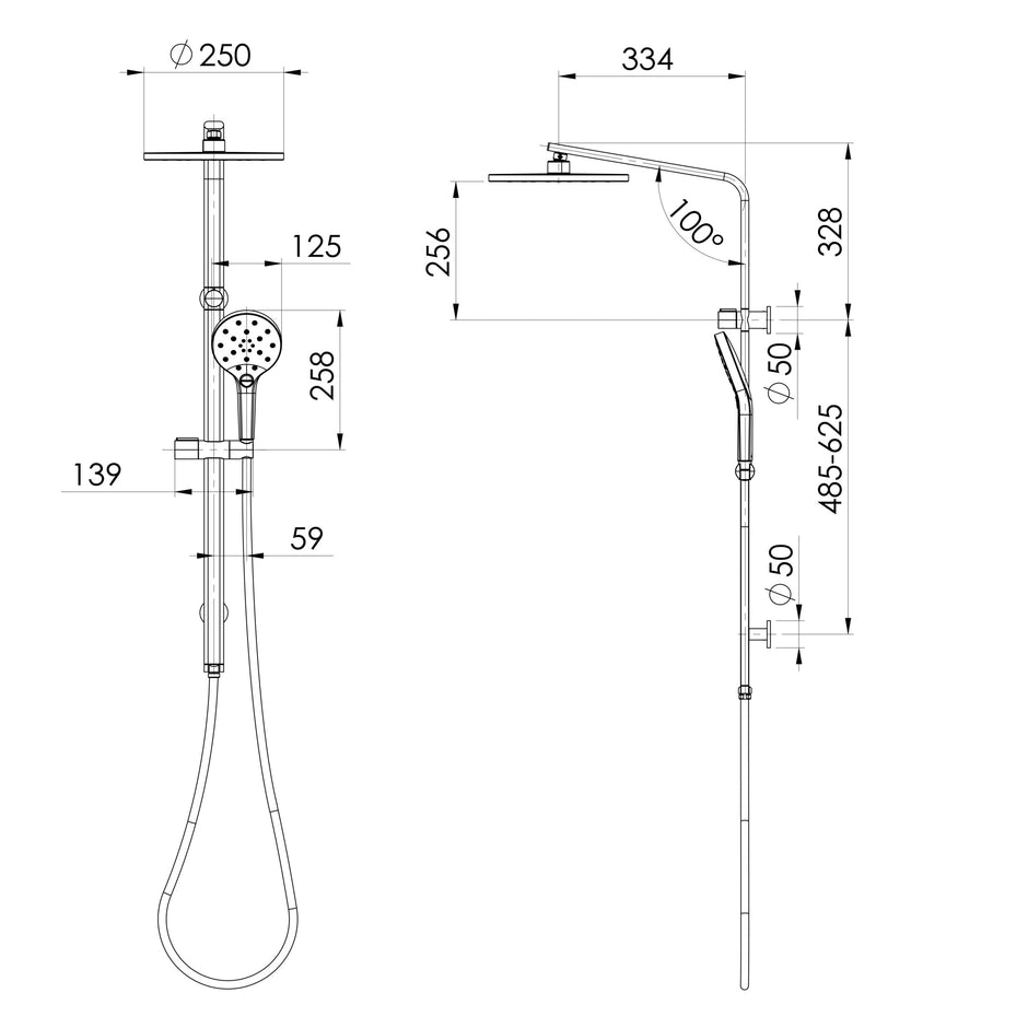 Oxley Twin Shower  scaled line drawing