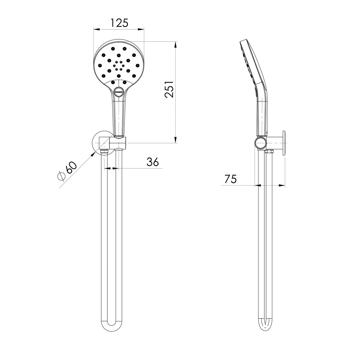 Oxley Hand Shower  scaled line drawing