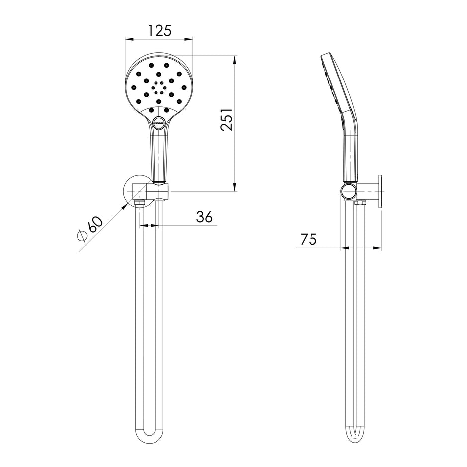 Oxley Hand Shower  scaled line drawing