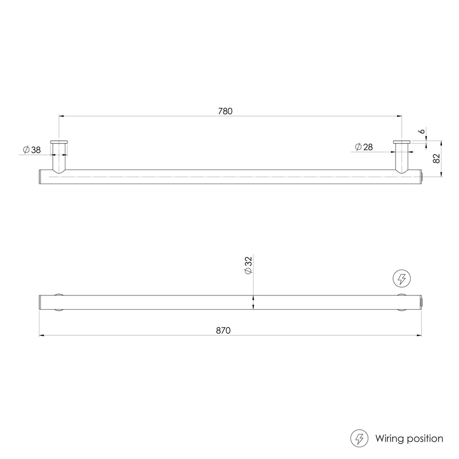 Phoenix Heated Towel Rail Round 800mm  scaled line drawing