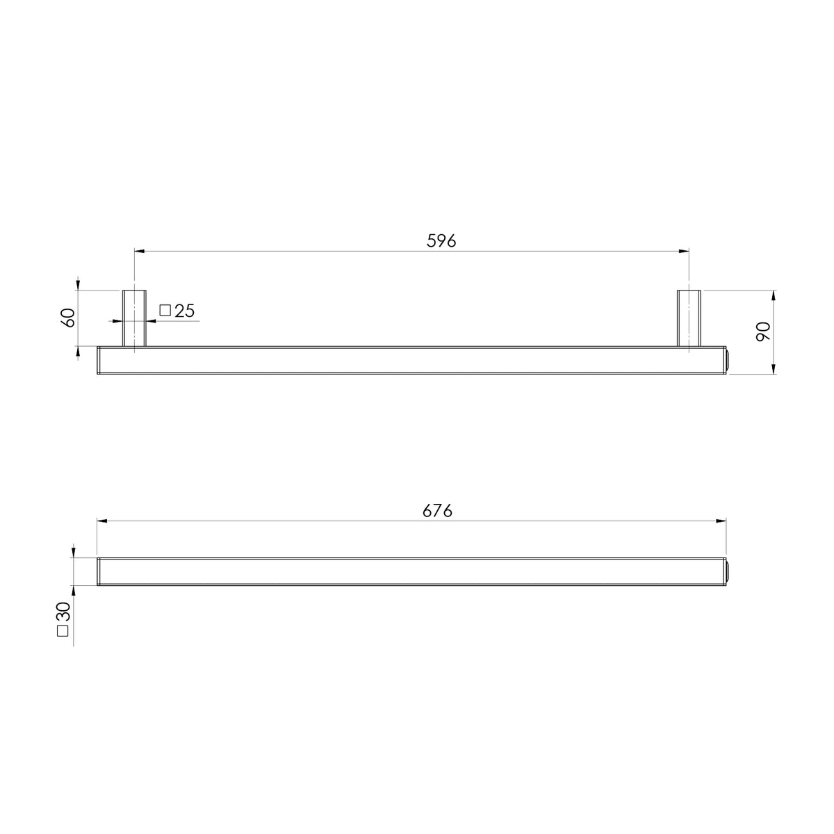 Phoenix Heated Towel Rail Square 600mm  1 line drawing