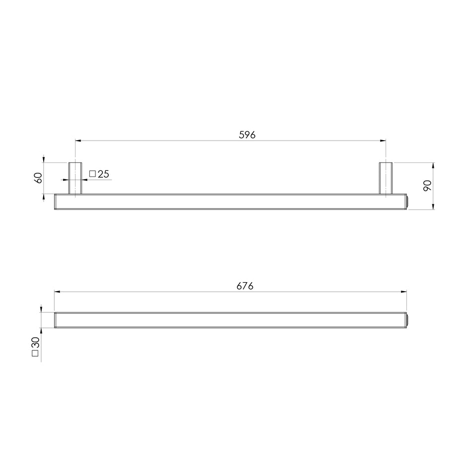 Phoenix Heated Towel Rail Square 600mm  1 line drawing