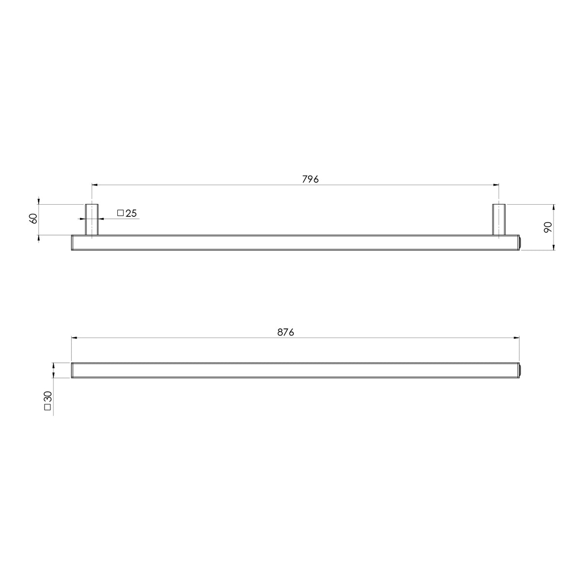 Phoenix Heated Towel Rail Square 800mm line drawing