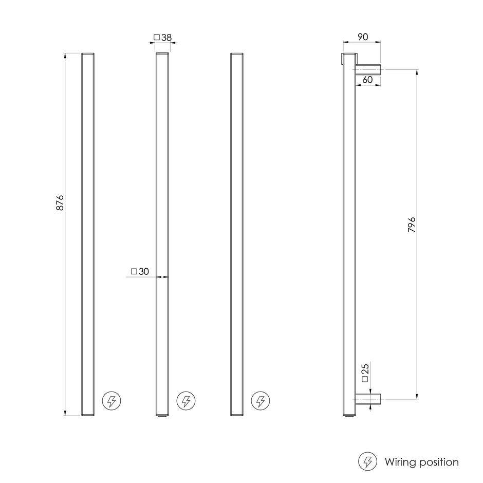Phoenix Heated Towel Rail Square Triple 800mm _v2 line drawing