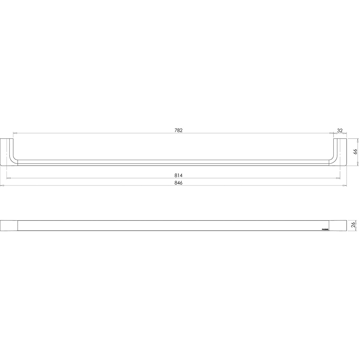 GS802_Gloss_Single_Towel_Rail_800mm_Line_Drawing line drawing