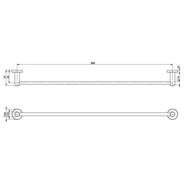 RA803_Radii_Single_Towel_Rail_800mm_Round_Plate_Line_Drawing line drawing