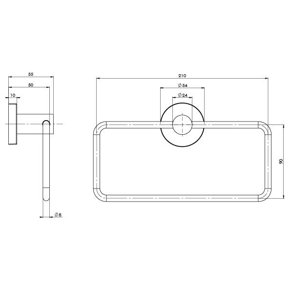 RA893_Radii_Hand_Towel_Holder_Round_Plate_Line_Drawing line drawing