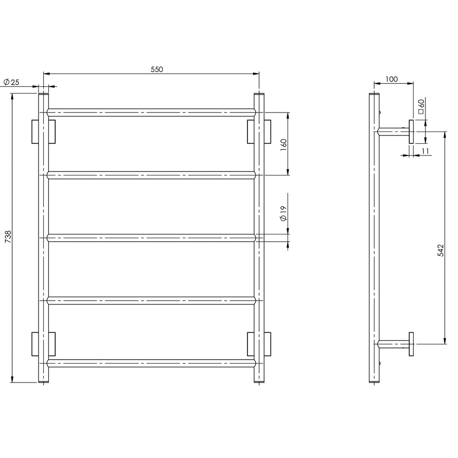 RS870_Radii_Towel_Ladder_550_x_740mm_Square_Plate_Line_Drawing line drawing