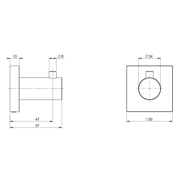 RS897_Radii_Robe_Hook_Square_Plate_Line_Drawing line drawing
