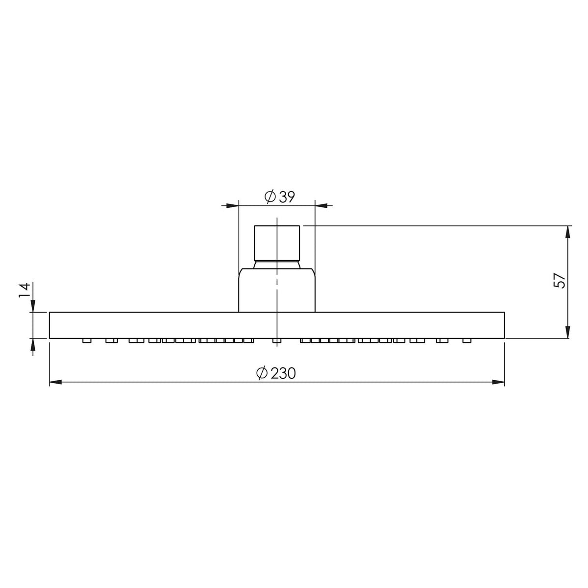 Phoenix Vivid Shower Rose 230mm Round in Brushed Bronze shower head line drawing