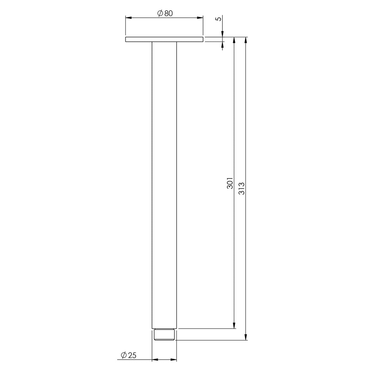 V544_Vivid_Ceiling_Arm_300mm_Line_Drawing line drawing