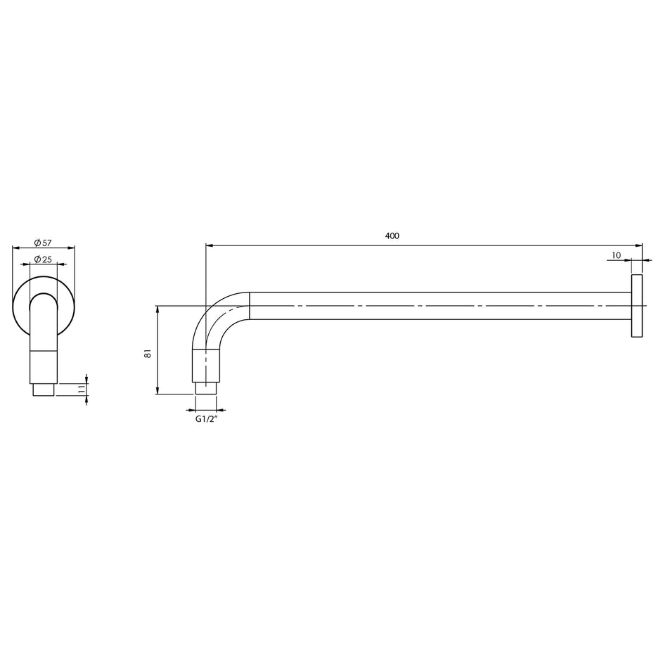Phoenix Vivid Shower Arm 400mm Round in Brushed Bronze line drawing
