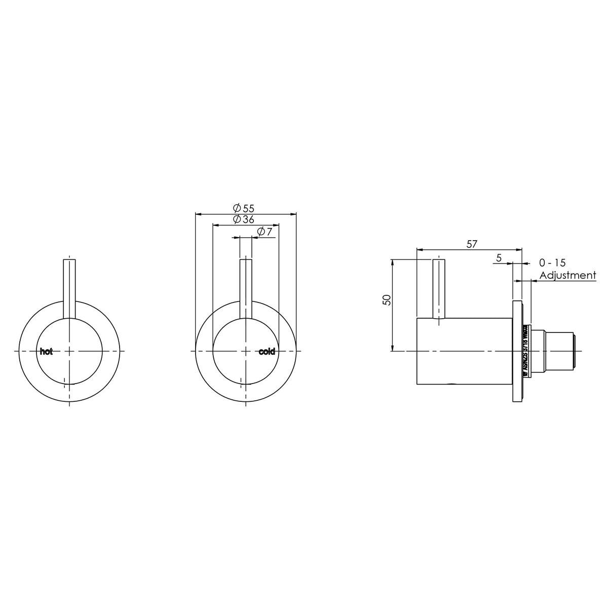 Phoenix Vivid Slimline Wall Top Assemblies wall taps line drawing