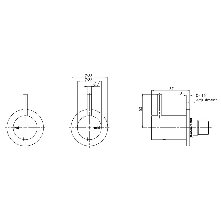 Phoenix Vivid Slimline Wall Top Assemblies wall taps line drawing
