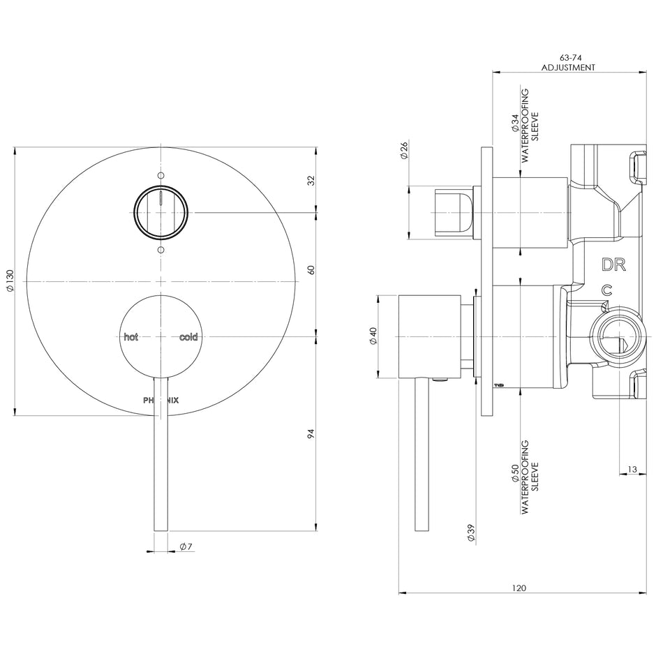 VS2910 1 Vivid Slimline SwitchMix Shower Bath Diverter Mixer  1 line drawing