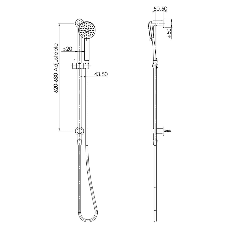 VS687_Vivid_Slimline_Water_Through_Rail_Shower_Line_Drawing line drawing