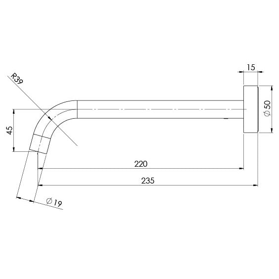 VS7630_Vivid_Slimline_Basin_Outlet_230mm_Curved_Line_Drawing line drawing