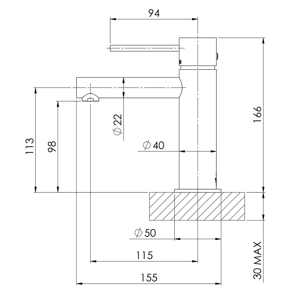 VS770_Vivid_Slimline_Basin_Mixer_Line_Drawing line drawing