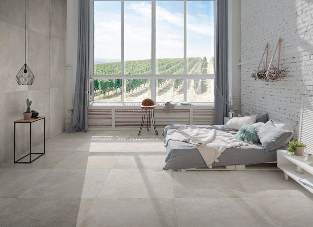 Pierres des Chateaux Usse Matt Stone Look Porcelain Tiles in a room setting