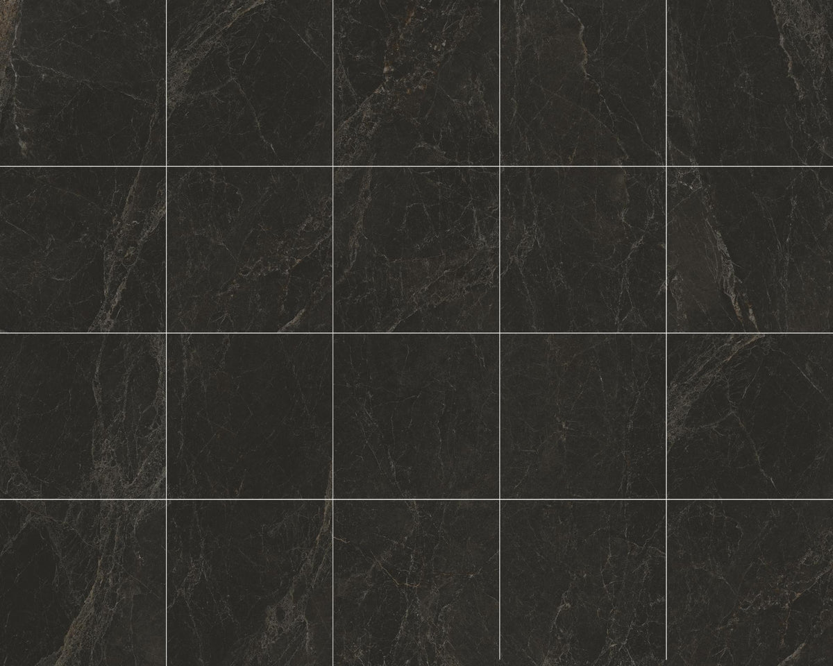 Pietra Black Matt Stone Look Porcelain Tiles 600x600mm in a room setting