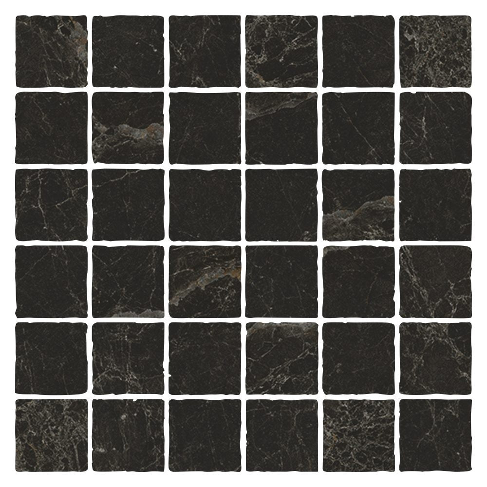 Pietra Black Matt Tumbled Porcelain Mosaic tile
