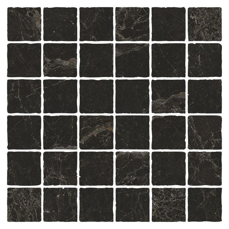 Pietra Black Matt Tumbled Porcelain Mosaic tile