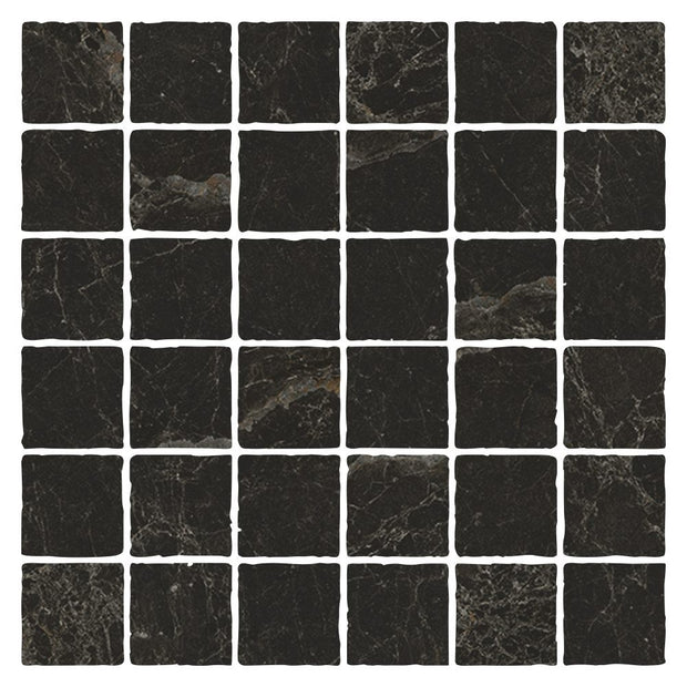 Pietra Black Matt Tumbled Porcelain Mosaic tile
