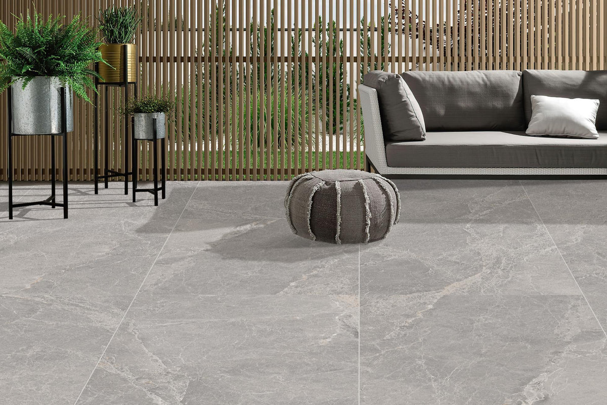 Pietra Leaden 20mm Porcelain Pavers in a room setting