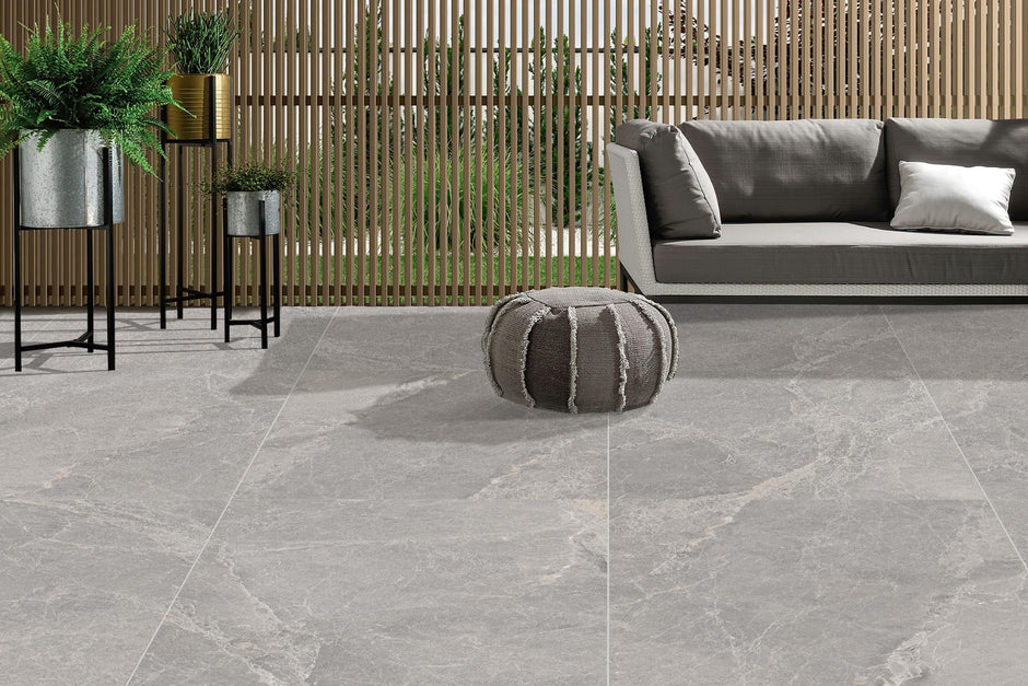 Pietra Leaden 20mm Porcelain Pavers in a room setting