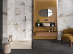Pisa Gold Polished Marble Look Porcelain Tiles in a room setting