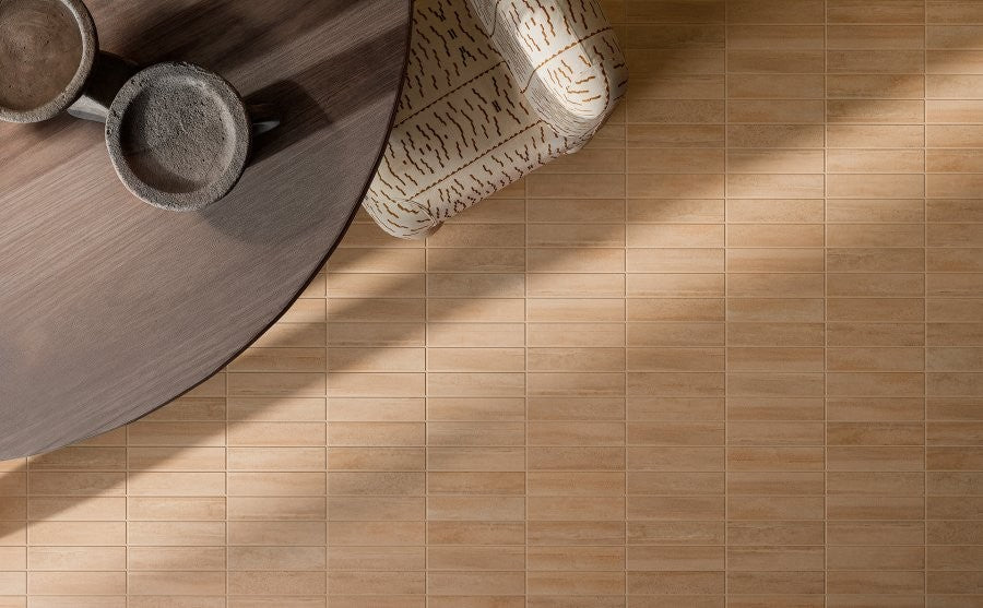 Plyta Earth Brick Matt Porcelain Subway Tiles in a room setting