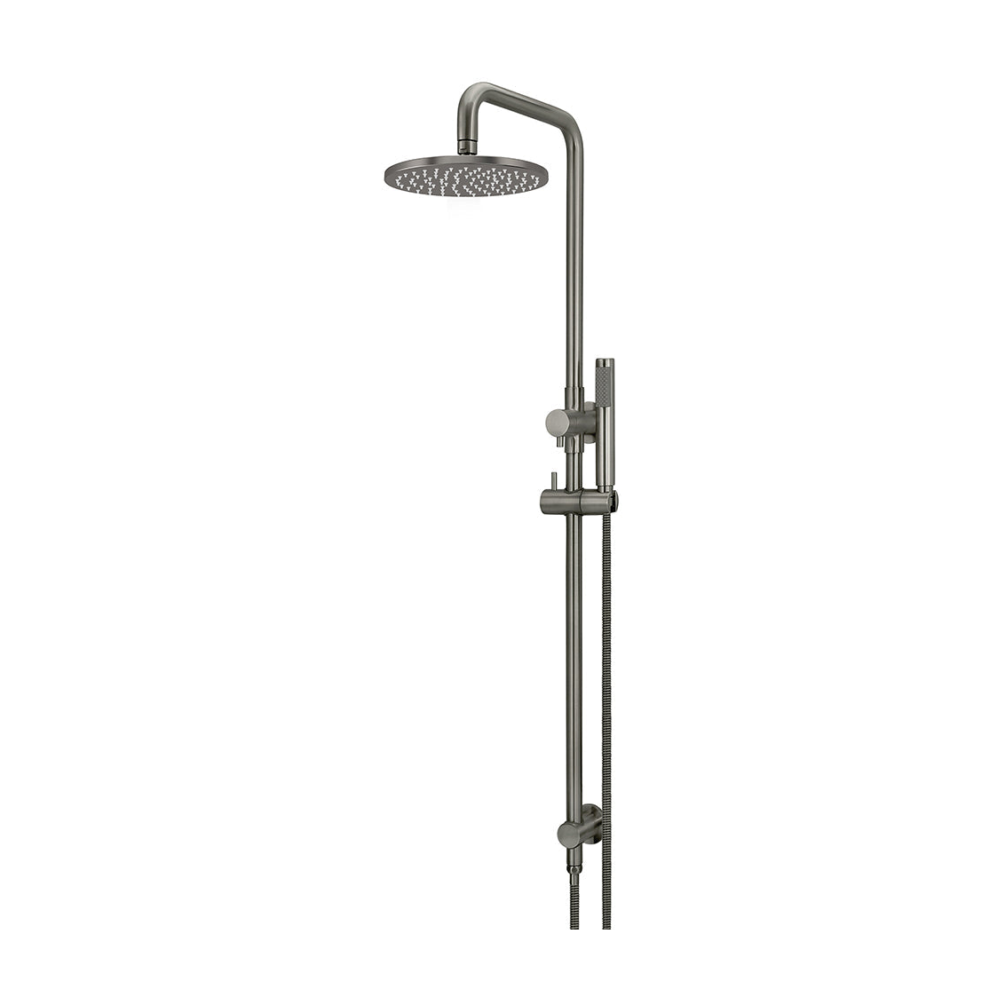 Meir Round Combination Shower Rail, 200mm Rose, Single Function Hand Shower, Shadow Gunmetal shower set