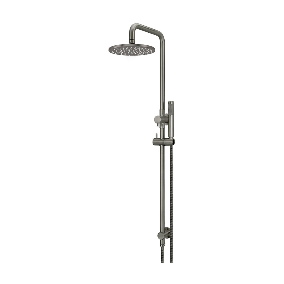 Meir Round Combination Shower Rail, 200mm Rose, Single Function Hand Shower, Shadow Gunmetal shower set
