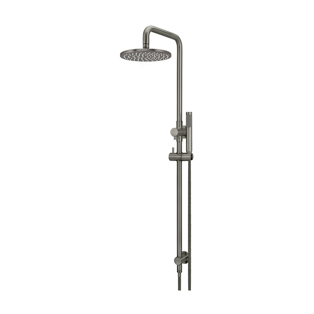 Round Combination Shower Rail, 200mm Rose, Single Function Hand Shower in Shadow Gunmetal