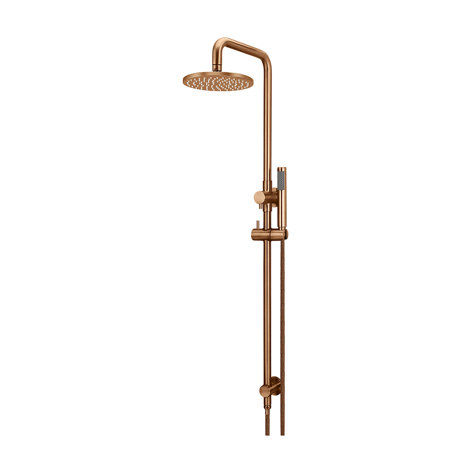 Meir Round Combination Shower Rail, 200mm Rose, Single Function Hand Shower, PVD Lustre Bronze shower set