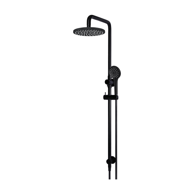 Round Combination Shower Rail, 200mm Rose, Three-Function Hand Shower in Matte Black