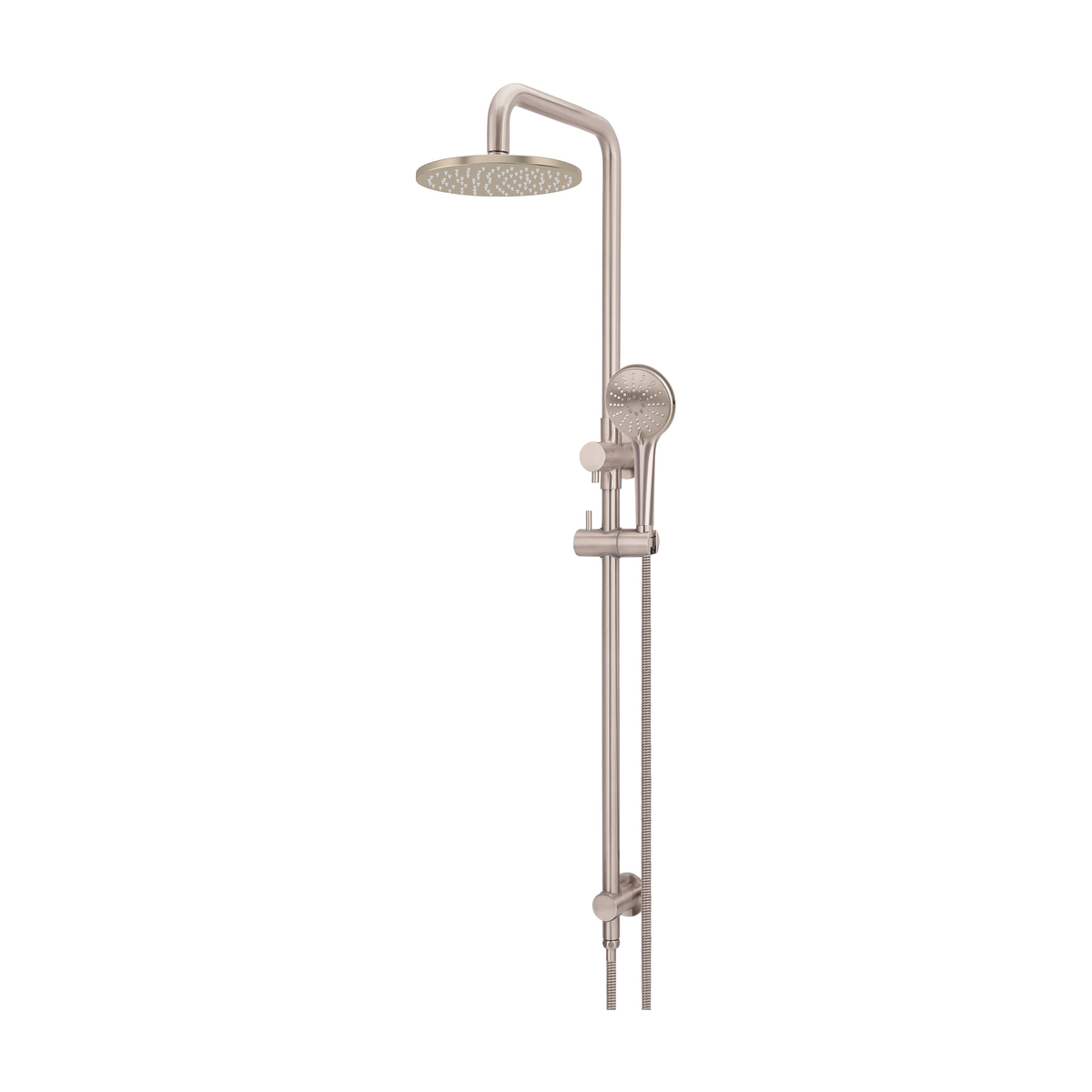 Meir Round Combination Shower Rail 200mm Rose, Three Function Hand Shower, Champagne shower set