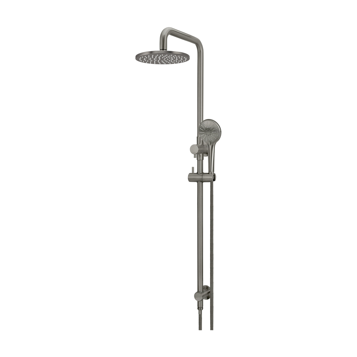 Meir Round Combination Shower Rail 200mm Rose, Three Function Hand Shower, Shadow Gunmetal shower set